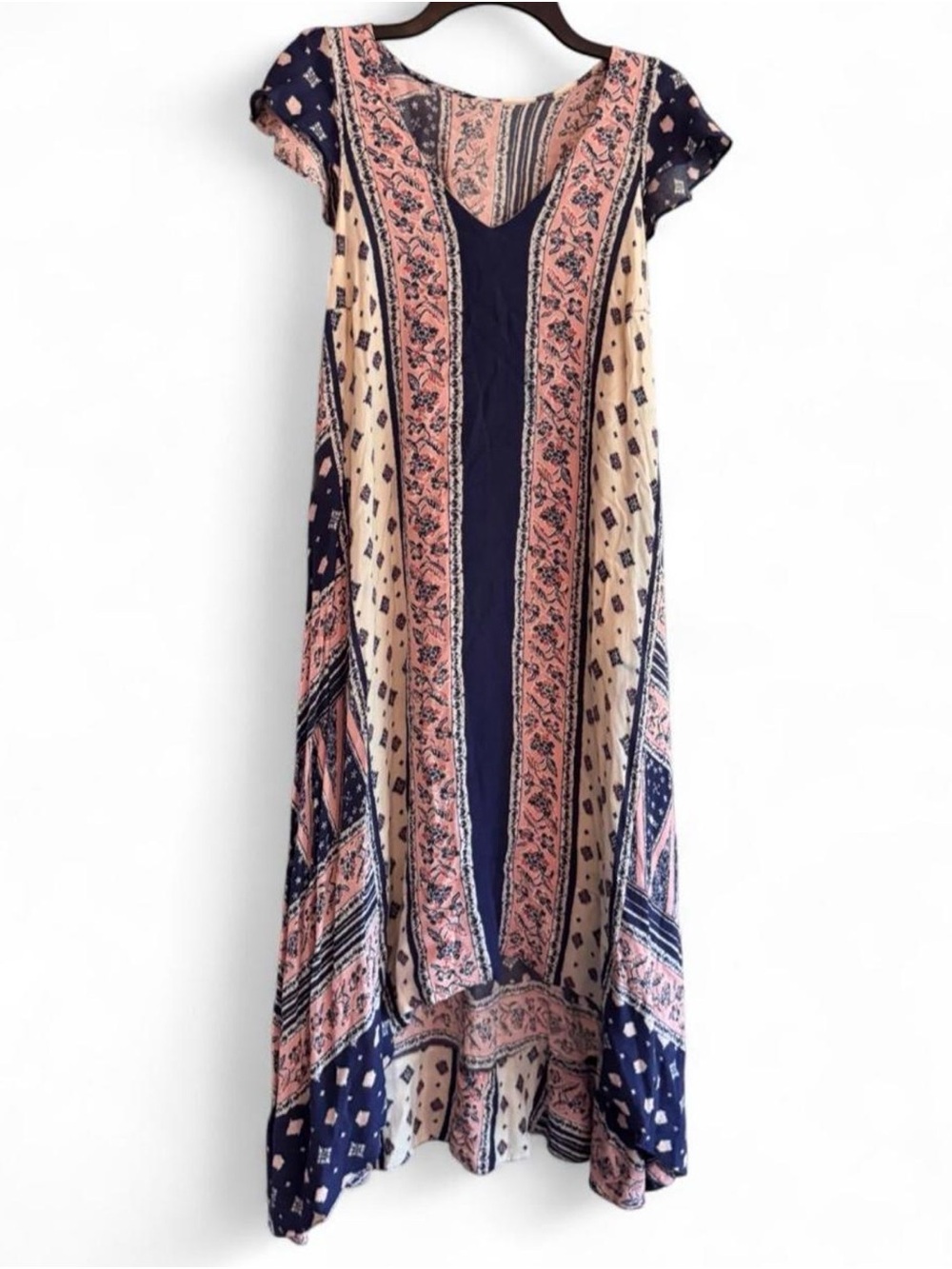 Anthropologie Maeve Summertide Swing Dress XS Blue Pink Boho Maxi